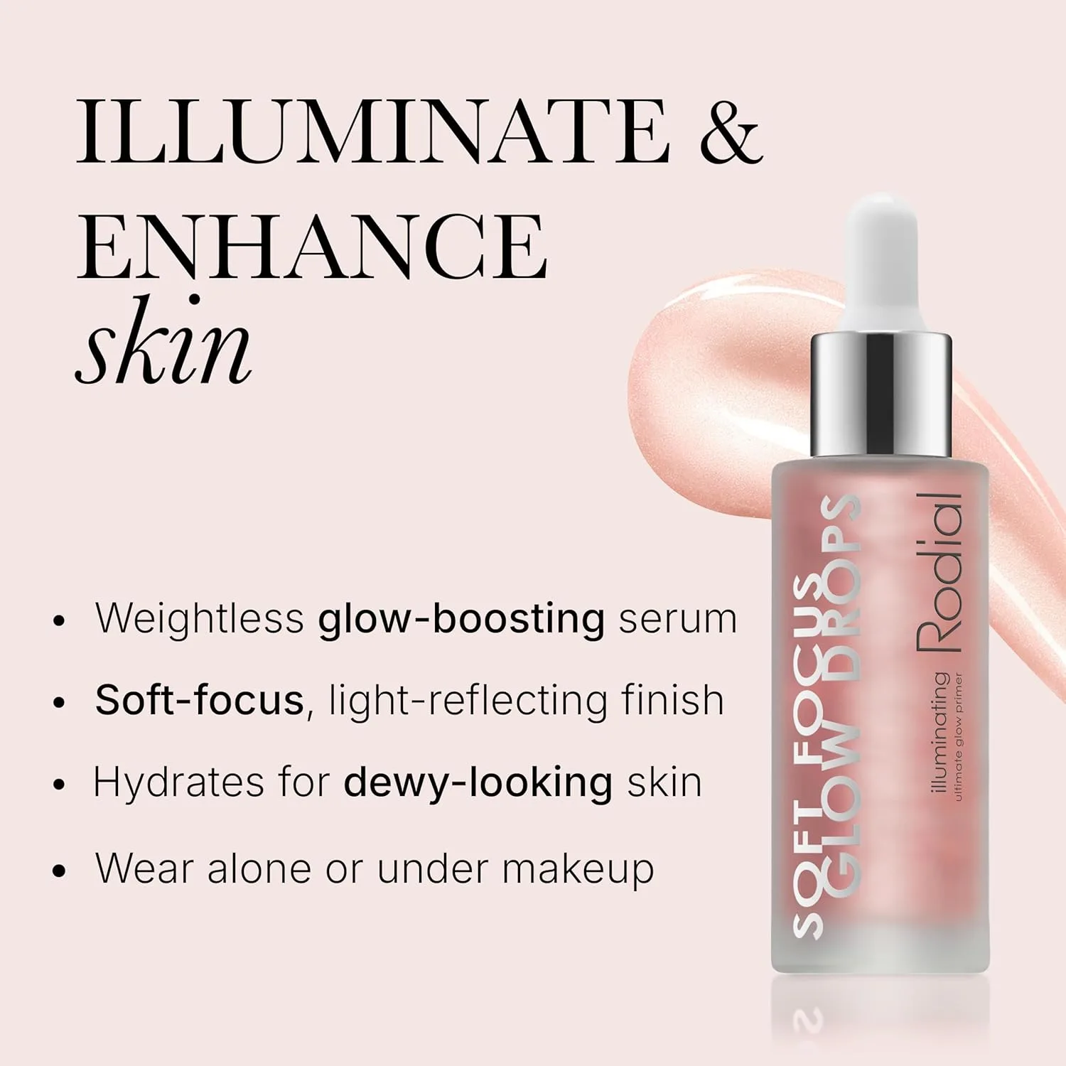 Сыворотка для лица Soft Focus Glow Booster Drops, придающая сияние и блеск, с глицерином и антиоксидантами, разглаживающая и увлажняющая основа под макияж, невесомая формула. Rodial — фото 2