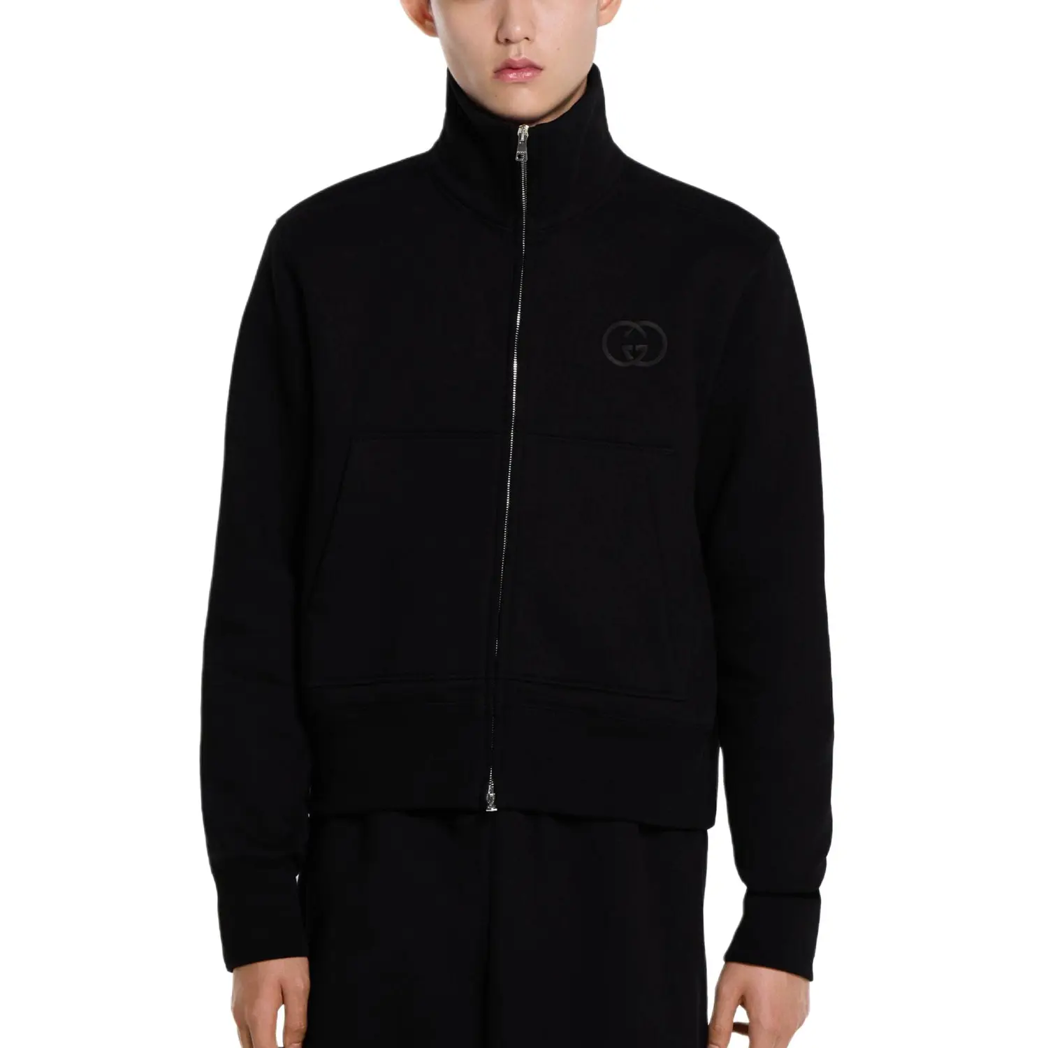 Brushed Cotton Jersey Zip Sweatshirt GUCCI, черный — фото 4