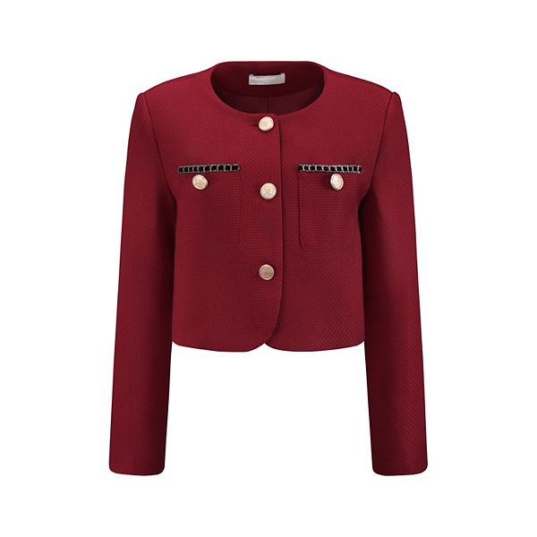 

Женский твидовый укороченный пиджак с длинным рукавом и застежкой на пуговицы Inspire Chic, Red