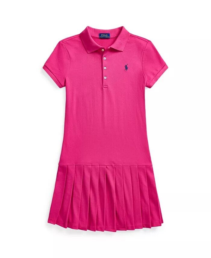 

Плиссированное платье-поло из эластичной сетки для больших девочек Polo Ralph Lauren, розовый