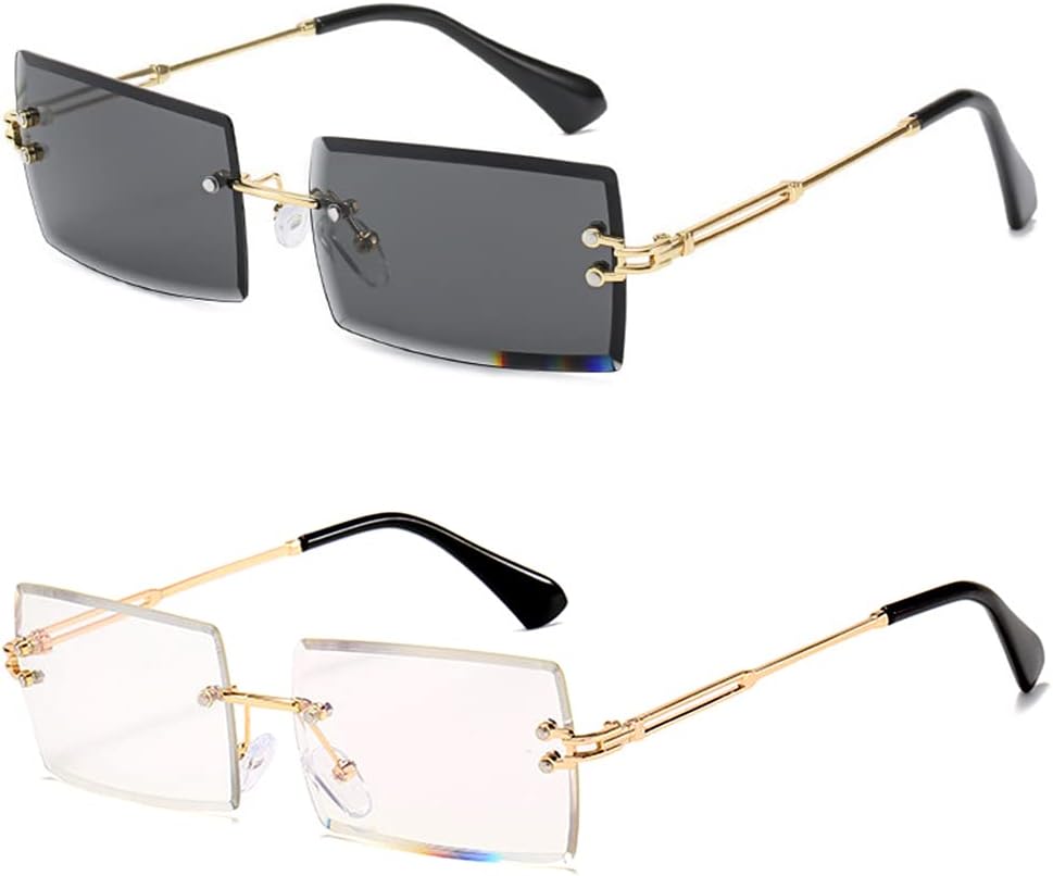 

Солнцезащитные очки без оправы прямоугольной формы для женщин, квадратные модные очки без оправы, маленькие винтажные очки-баффы для мужчин HEPTAGRAM 7, Grey&transparent