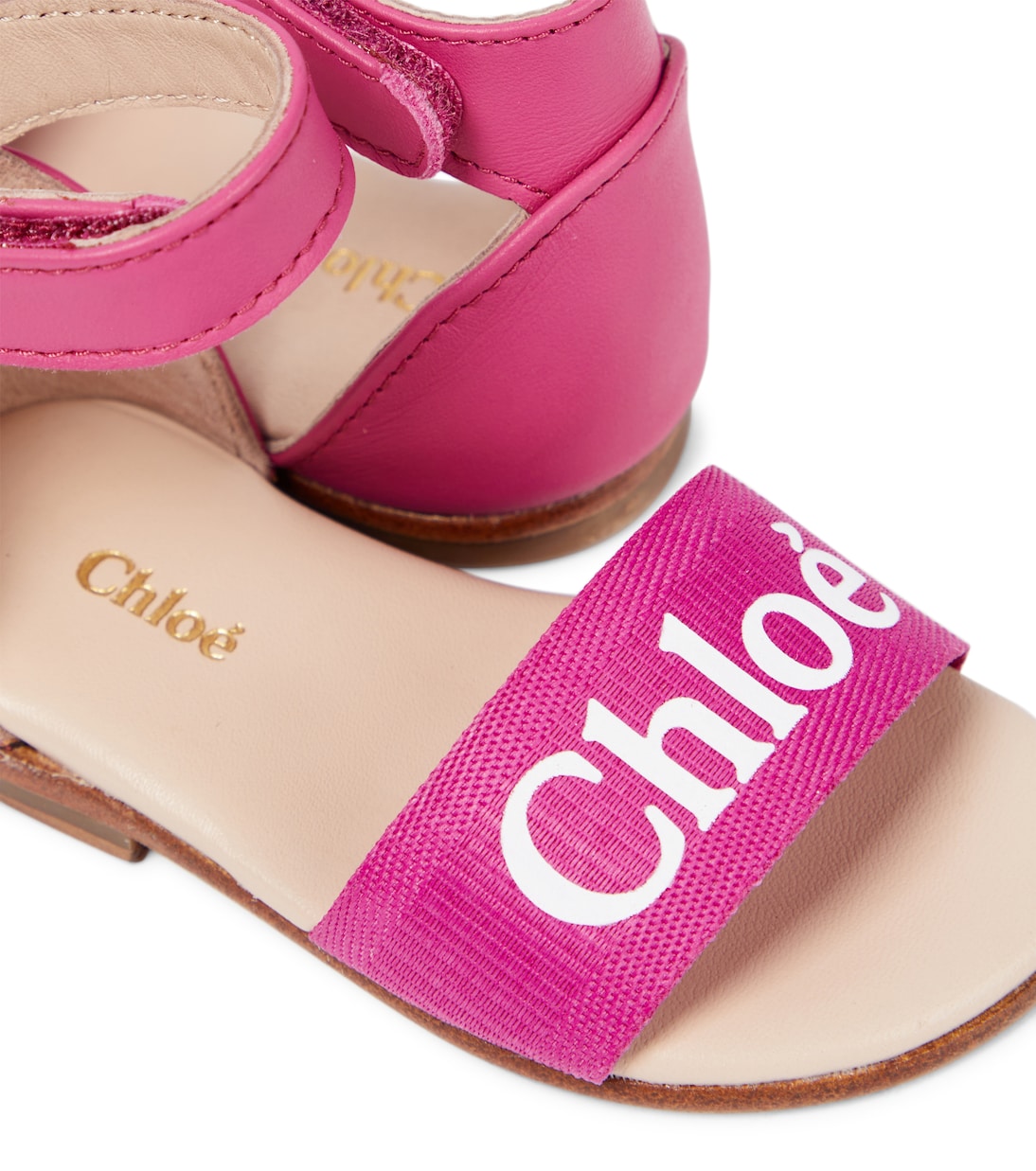 Детские сандалии из кожи и парусины с логотипом Chloé Kids, розовый — фото 4