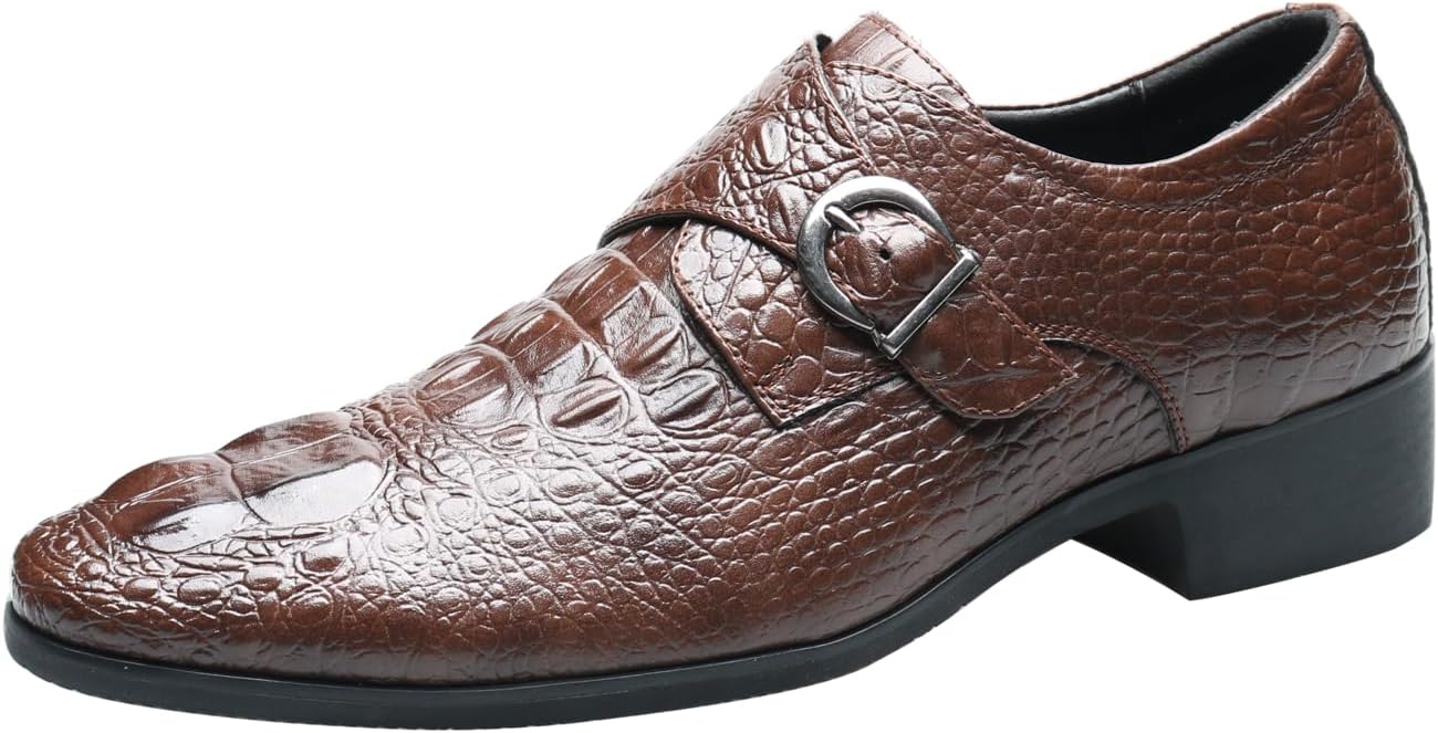 

Мужские лоферы Santimon Loafers, повседневные кожаные лоферы с пряжкой, модные туфли для выпускного и свадьбы с текстурой кожи крокодила, мокасины для делового костюма и смокинга, коричневый