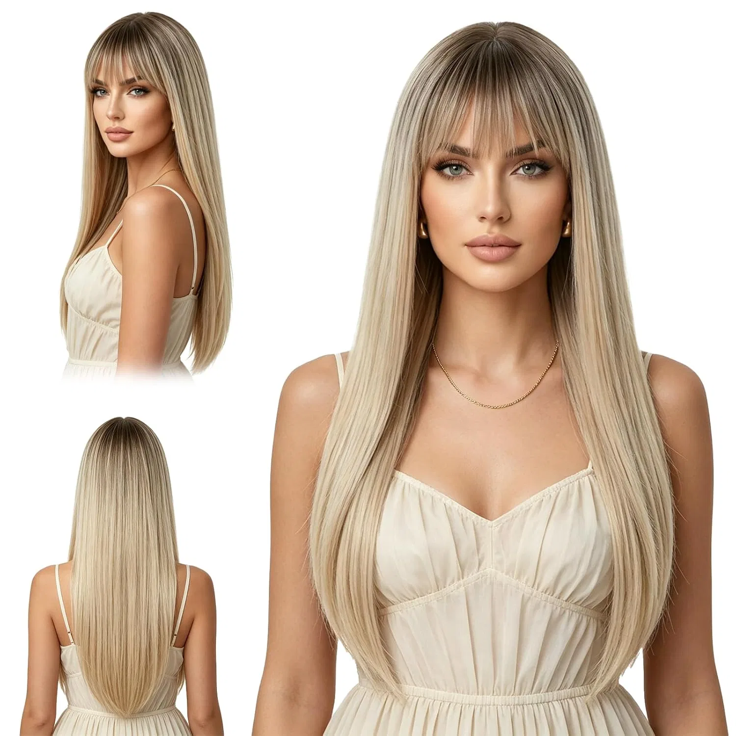 Длинный светлый парик с челкой Ombre Lwezgi