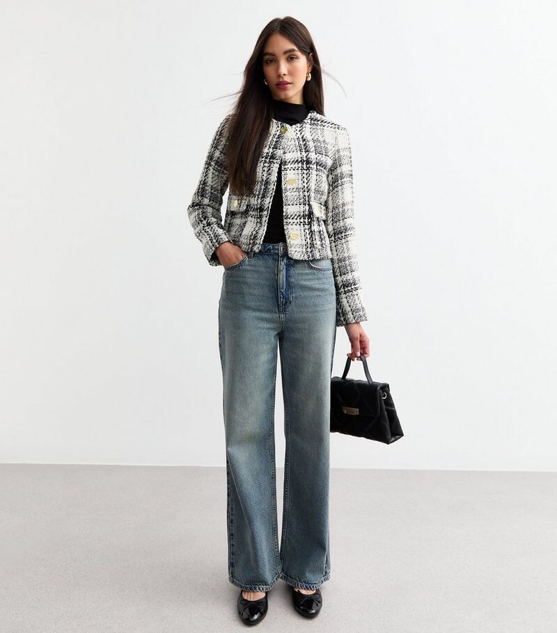 

Укороченная куртка-букле белого цвета с эффектом металлик New Look, белый