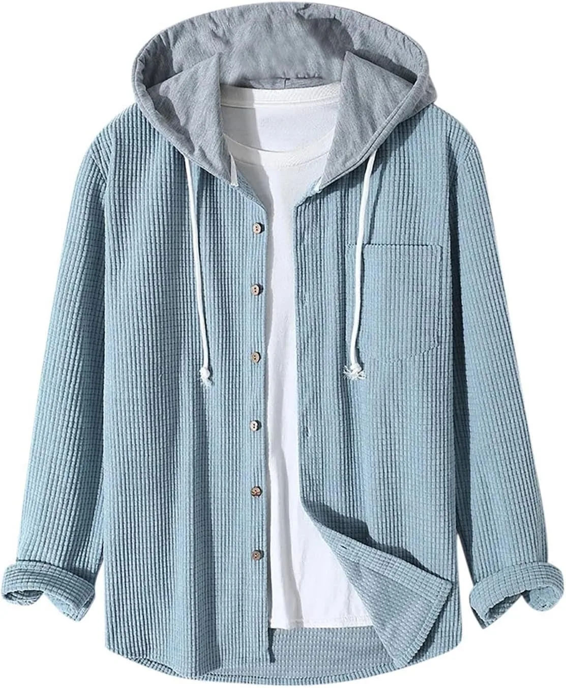 

Мужская рубашка-жакет с капюшоном, длинный рукав, пуговицы