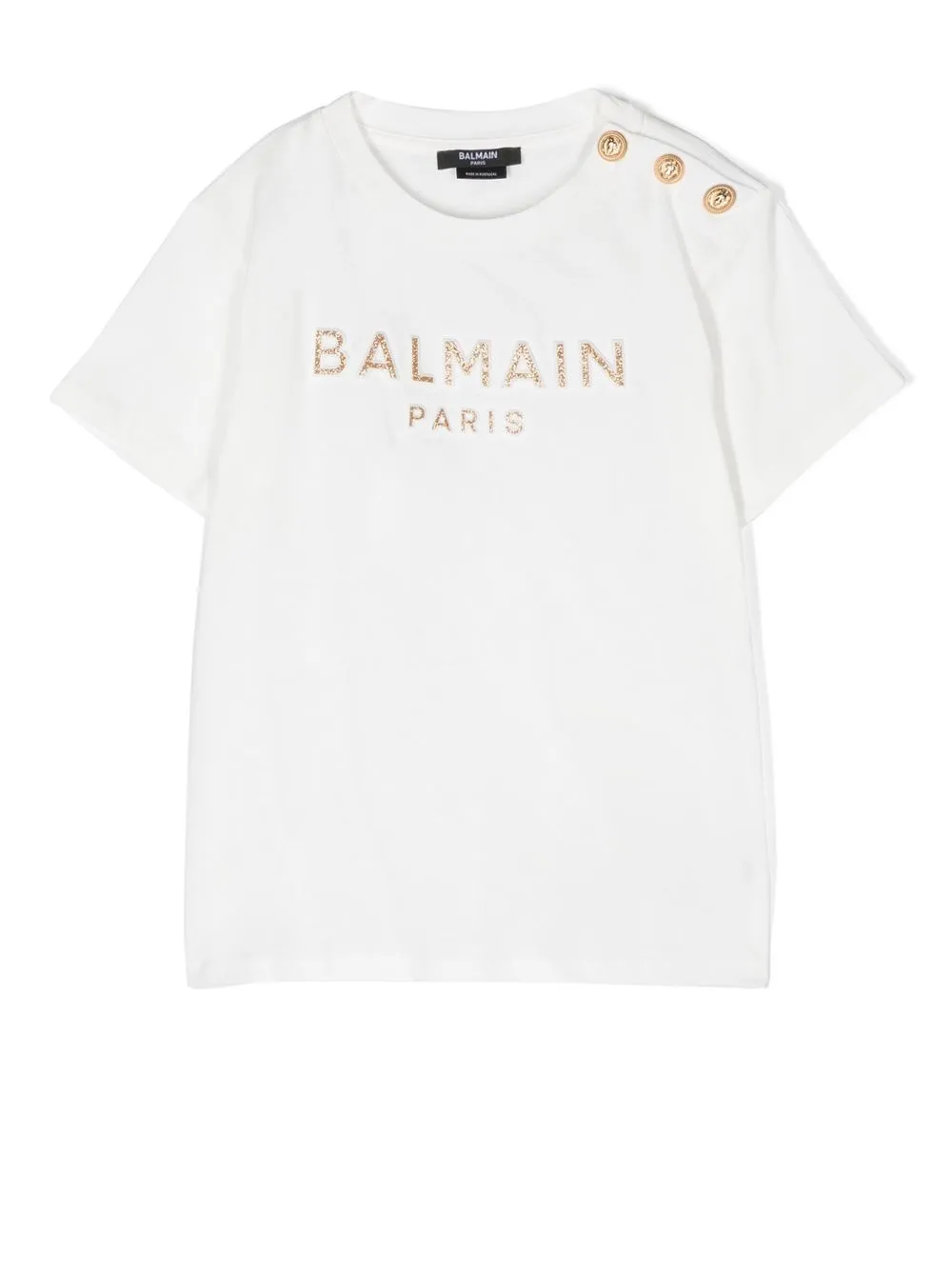 

Футболка с логотипом и блестками Balmain Kids, белый