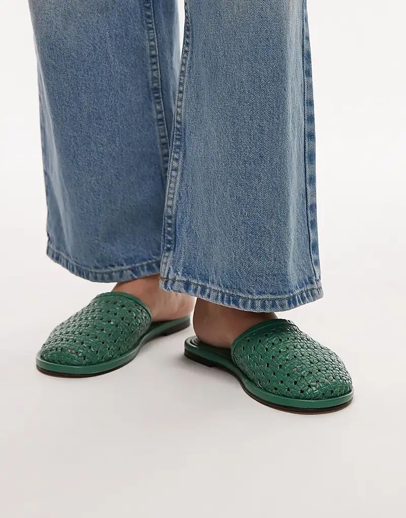 Сабо из плетеной кожи Bobby зеленого цвета Topshop