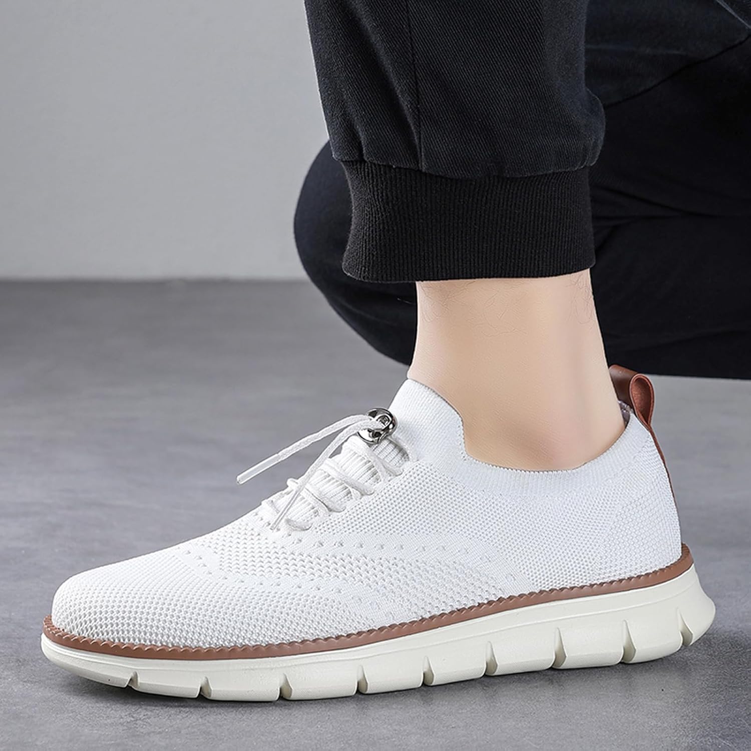 Мужские и женские повседневные кроссовки, дышащие вязаные кроссовки из сетки, легкие ходовые туфли с мягкой подошвой, слипоны-лоферы, удобные теннисные туфли, туфли на шнуровке Rianclud, белый — фото 2