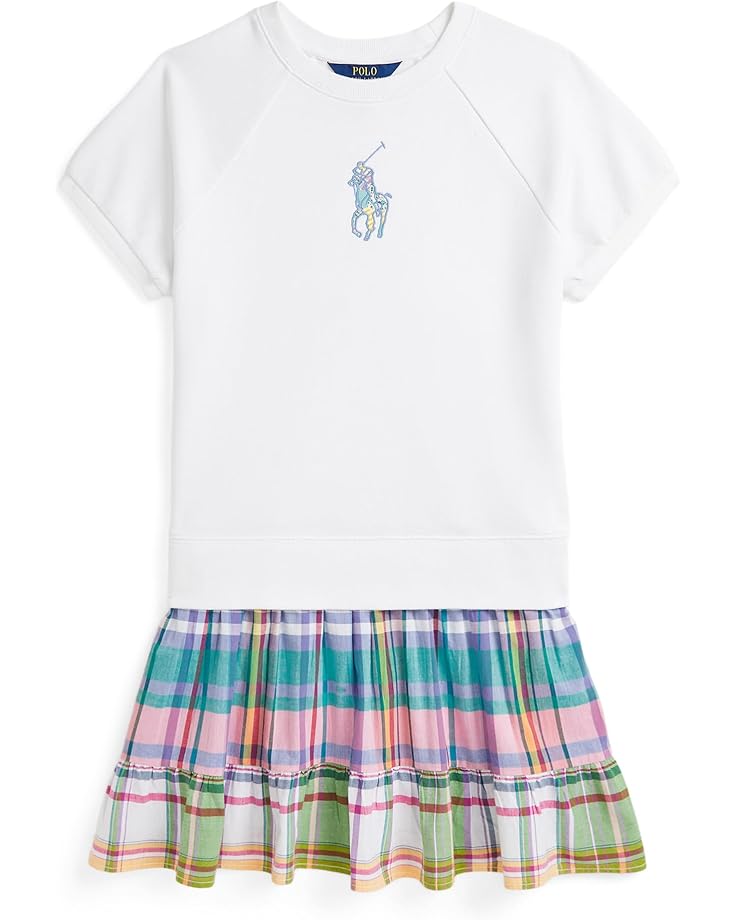 

Платье Polo Ralph Lauren Kids Big Pony Plaid-Skirt Terry Dress, цвет White/Madras