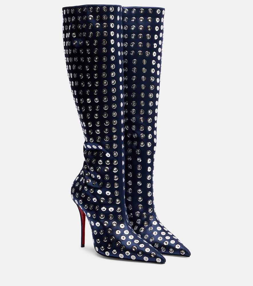 Miss Z 100 сатиновые ботинки до колена с декором Christian Louboutin, Zaffiro