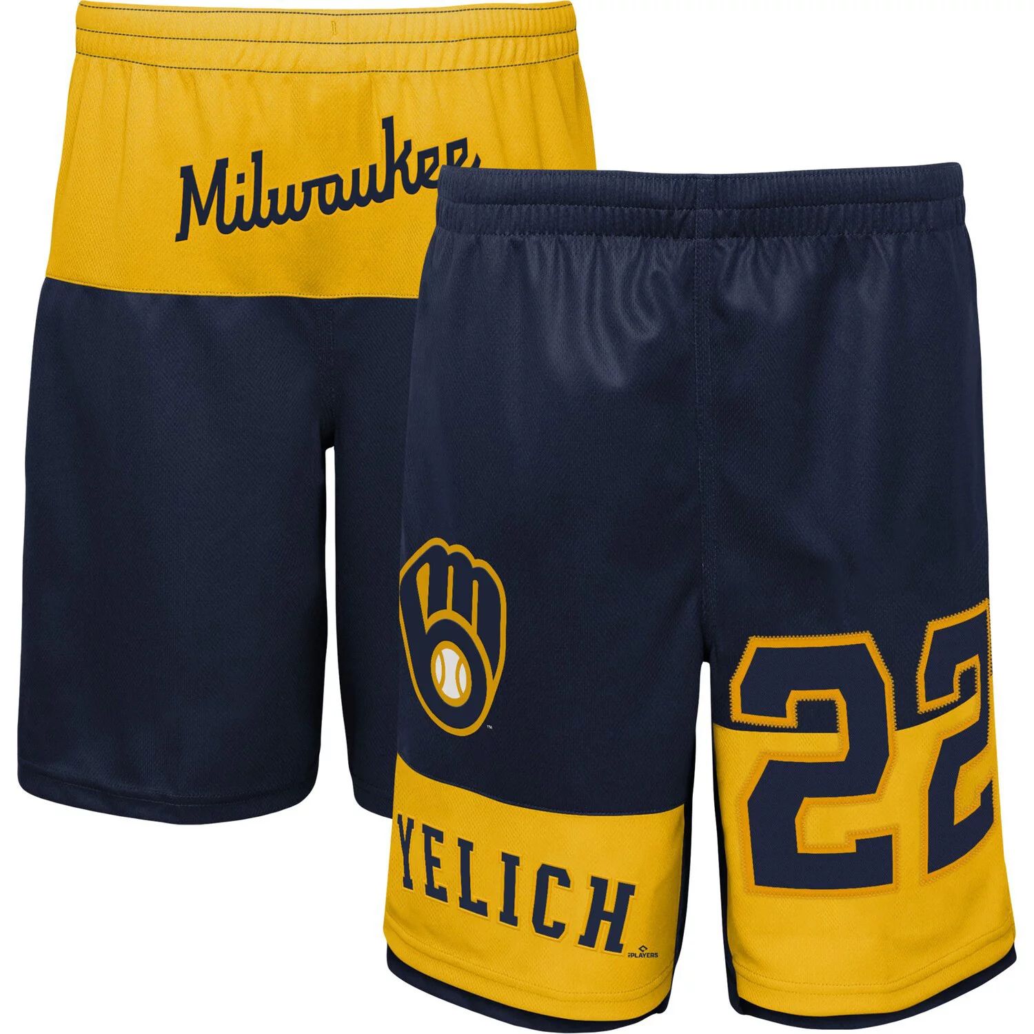 

Молодежные шорты Christian Yelich Navy Milwaukee Brewers Pandemonium с именем и номером Outerstuff