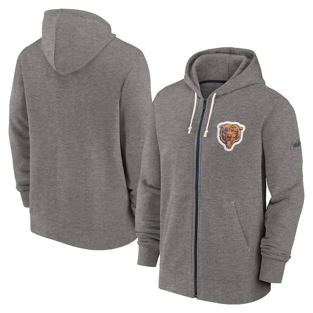

Мужская толстовка с молнией во всю длину Nike Heather Charcoal Chicago Bears Historic Lifestyle, цвет Brs Charco