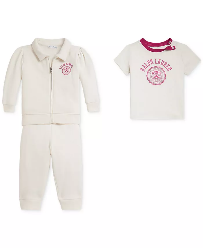 

Комплект из флиса, штанов и хлопковой футболки для девочек Polo Ralph Lauren, белый