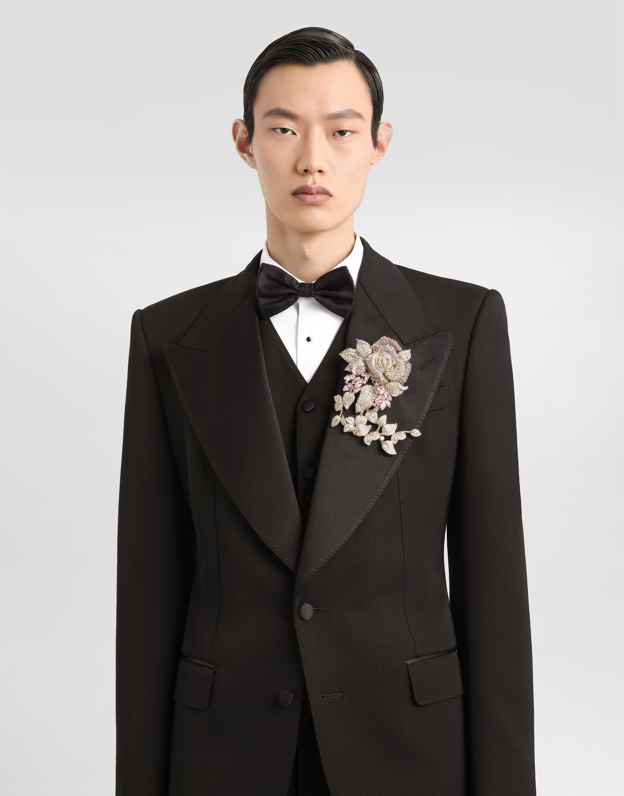 Однобортный пиджак из смеси шерсти и шелка Dolce & Gabbana, черный — фото 4