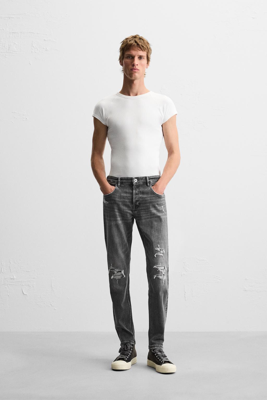 

Рваные джинсы в обтяжку ZARA, серый
