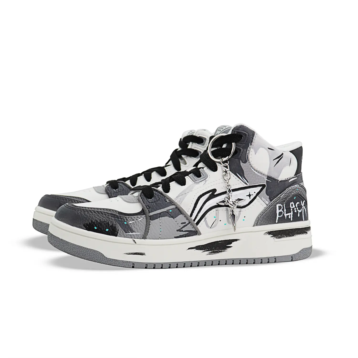 Li Ning Tianji HI Cushioning Abrasion Resistant Height Increasing High top Skateboard Shoes Men's Li-Ning, черный белый — фото 4