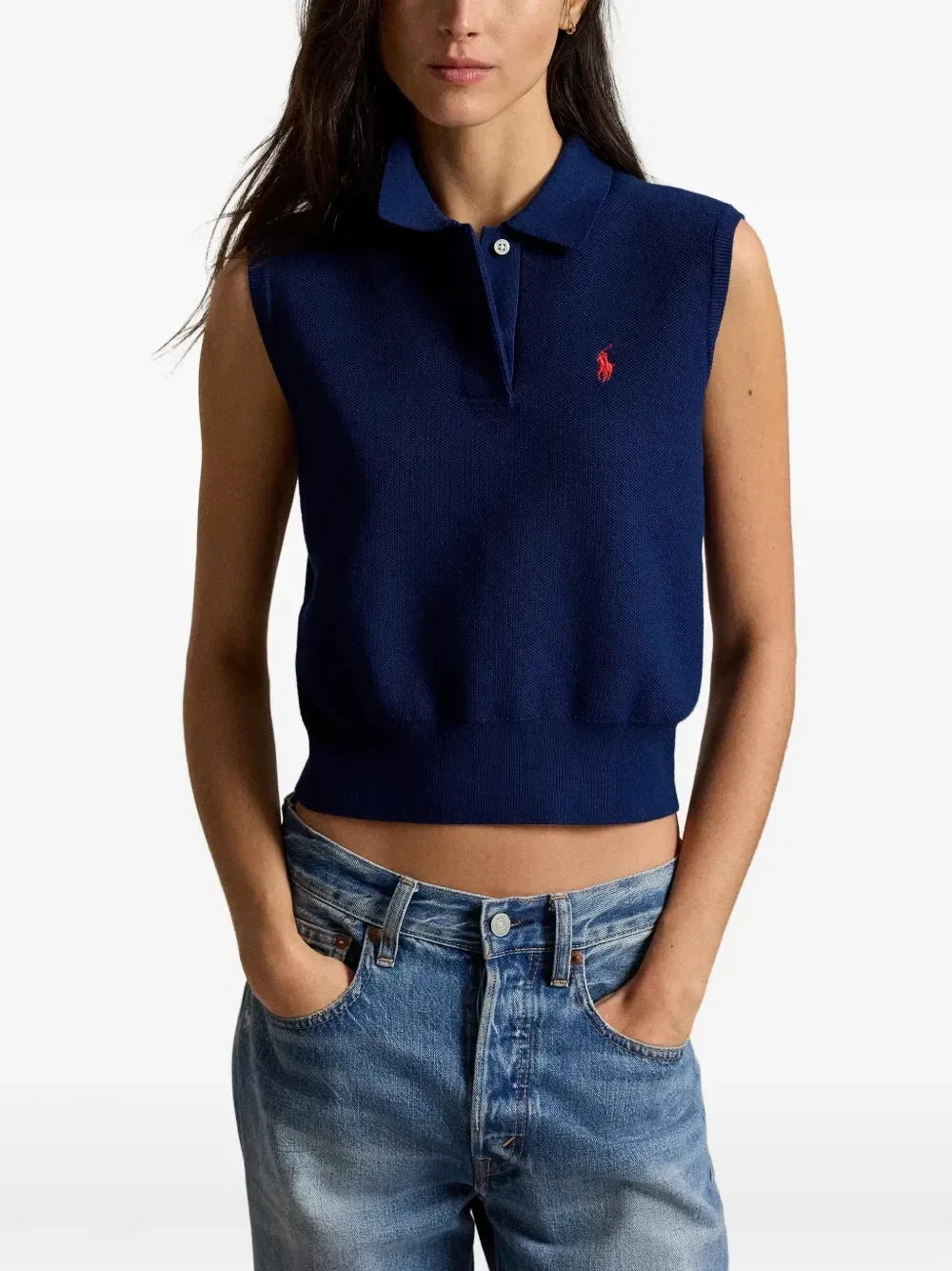 Укороченный свитер без рукавов Polo Ralph Lauren, синий — фото 3