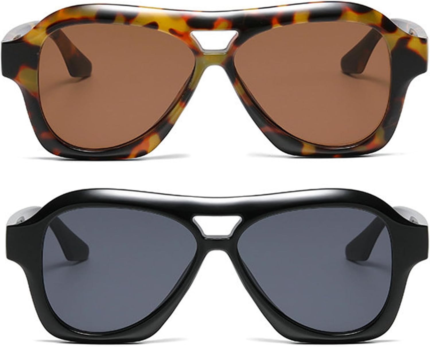 

Мужские солнцезащитные очки Willochra Retro с двойной перемычкой, классические модные женские солнцезащитные очки с градиентным переходом, защита от УФ-излучения UV400, модные очки для вождения, Black+leopard