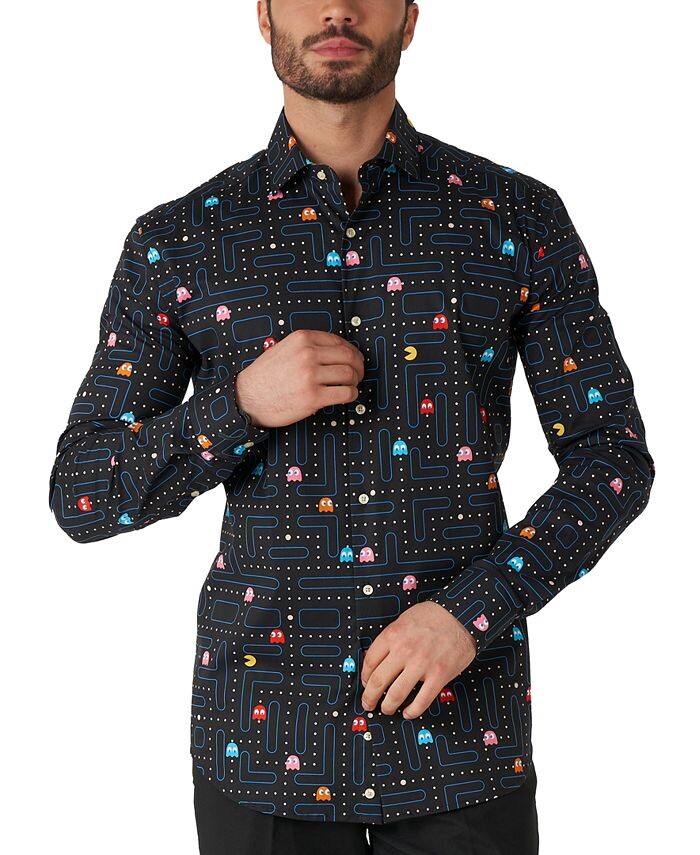 

Мужская рубашка с длинным рукавом с рисунком Pac-Man OppoSuits, черный