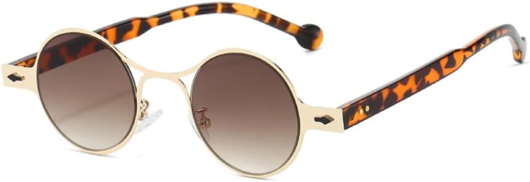 

Ретро круглые металлические панк-солнцезащитные очки для мужчин с заклепками, защита от УФ-излучения UV400, модные солнцезащитные очки для женщин с градиентным переходом TVTBBVV, Leopard Tea Gradient