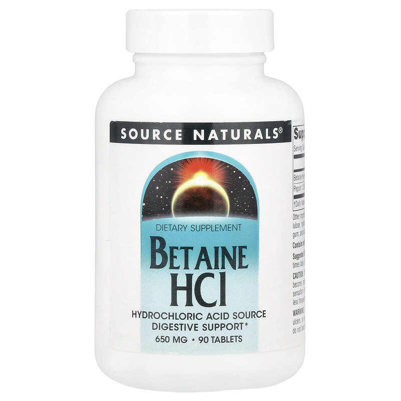 

Source Naturals, Бетаин гидрохлорид, 650 мг, 90 таблеток