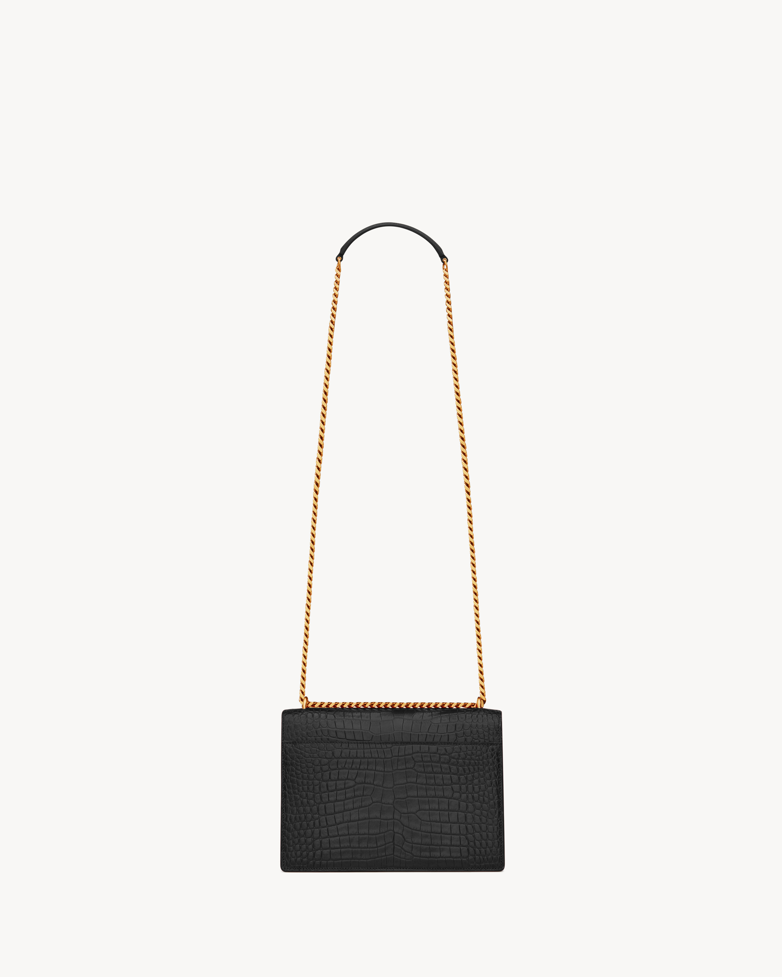 Сумка Sunset Medium из кожи с тиснением под крокодила Saint Laurent, черный — фото 2