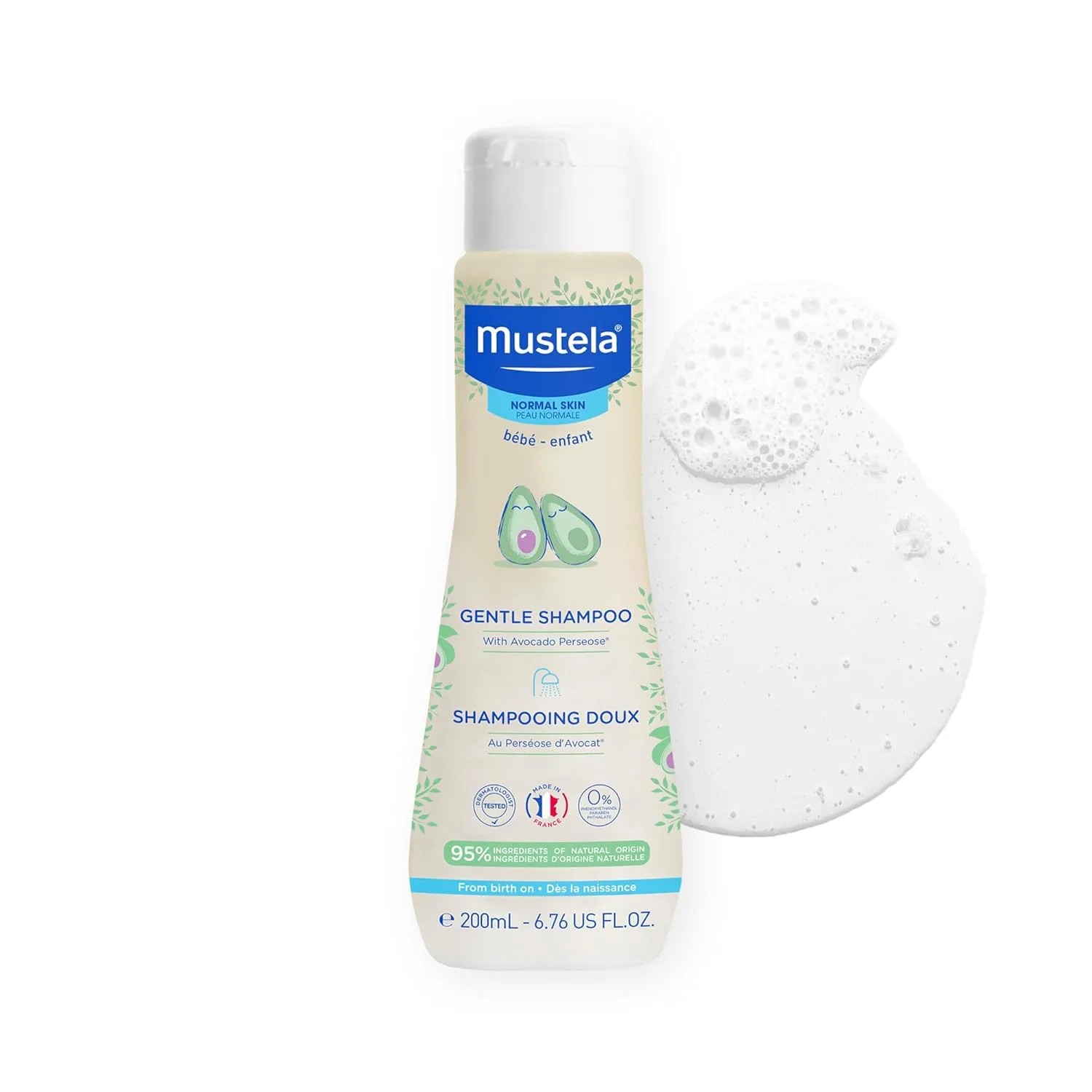 Детский шампунь Mustela Baby Gentle с натуральным авокадо - уход за волосами для детей всех возрастов и типов волос - формула без слез и биоразлагаемая - различные размеры - упаковка из 1 или 2 штук 200 мл (1 шт.)