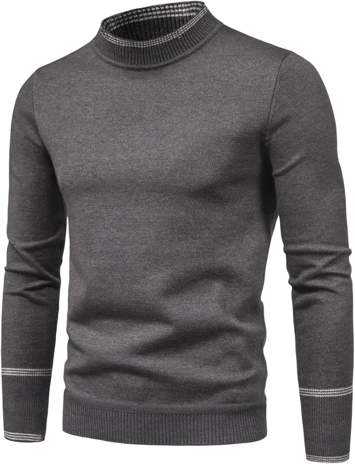 Толстовка Wool Sweater мужская осень-зима с длинным рукавом и воротником-стойкой, кабельная вязка, приталенный силуэт, plus size, однотонная — фото 2