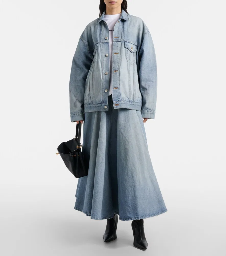Плиссированная джинсовая юбка миди Balenciaga, синий — фото 2
