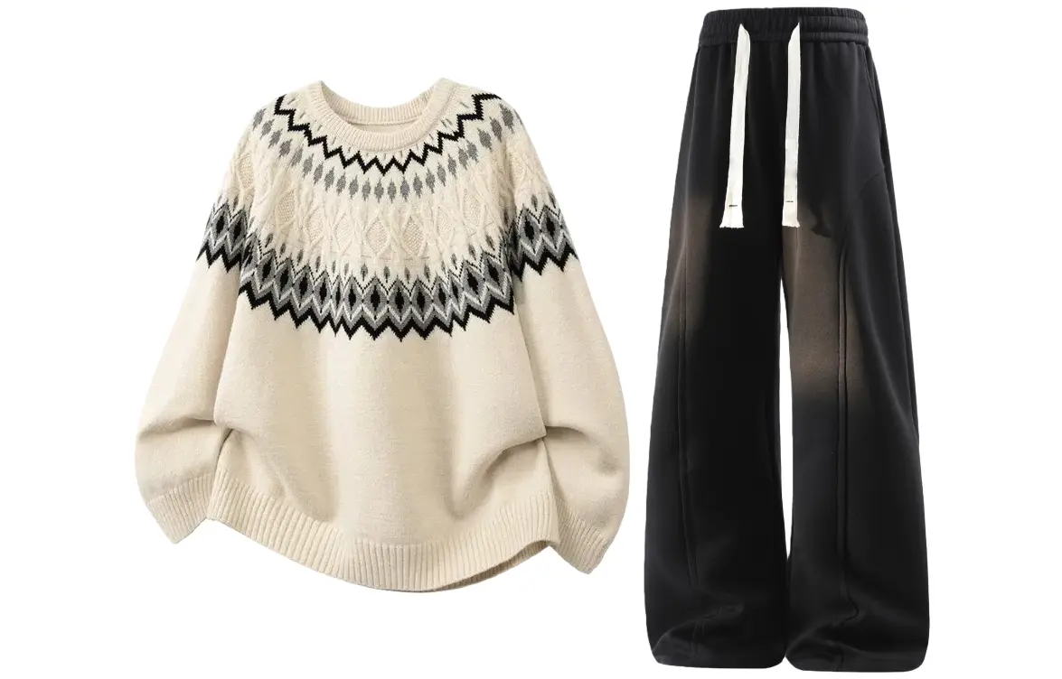 

Повседневный спортивный свитер Unisex с круглой горловиной Moderate X1617, оранжевый sweater+черный fleece-lined pants