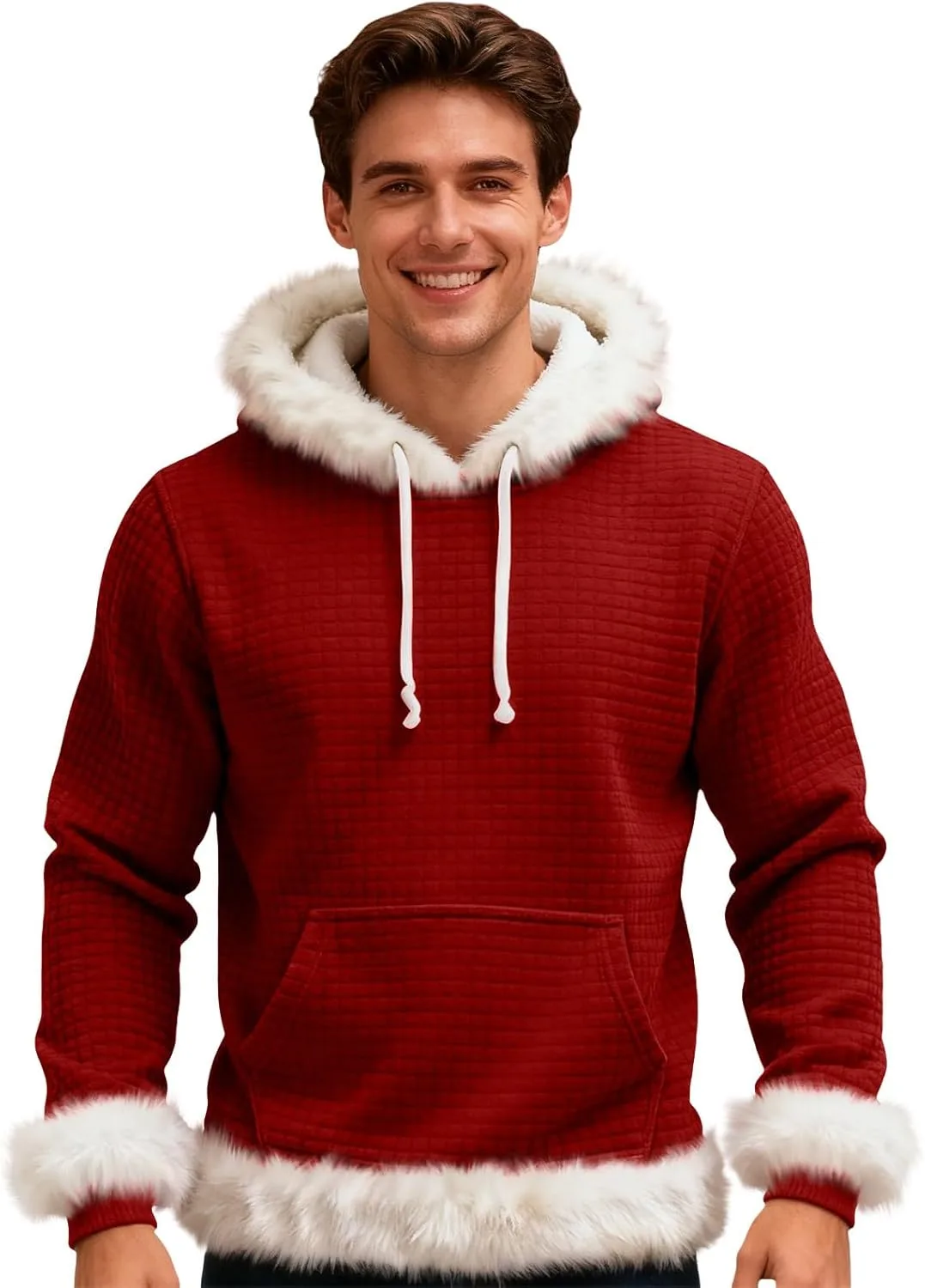 Женский рождественский худи Waffle Knit с белым мехом и Plus Size — фото 2