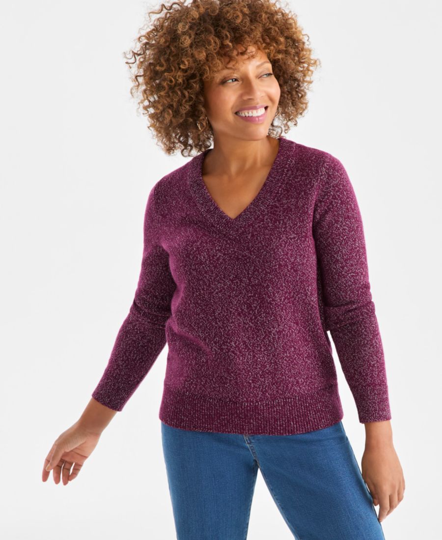 

Укороченный свитер Holly Shine с V-образным вырезом, эксклюзивно представлен в Macy's Style & Co, Holy Shine Cran