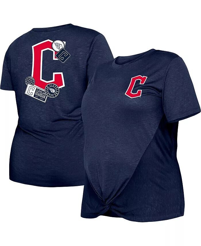 

Женская темно-синяя футболка размера плюс с двумя узлами спереди Cleveland Guardians New Era