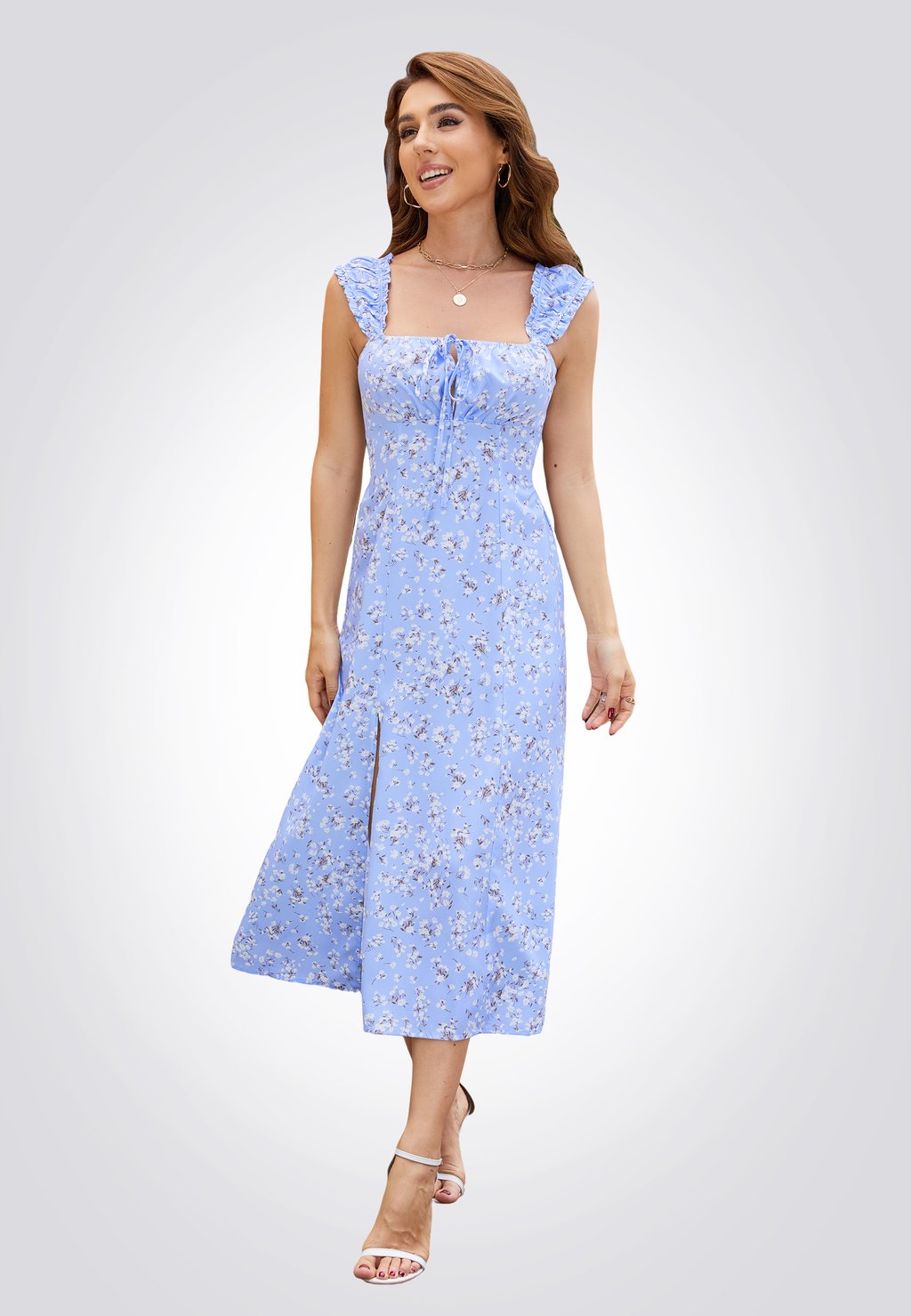 

Повседневное платье DITSY FLORAL MIDI Cupshe, светло-голубой