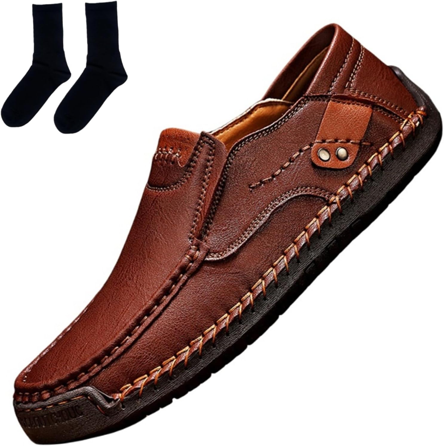 

Мужские ручной работы комфортные лоферы, кожаные туфли на плоской подошве с широким носком для ходьбы, мужские кожаные противоскользящие лоферы Generic, 03