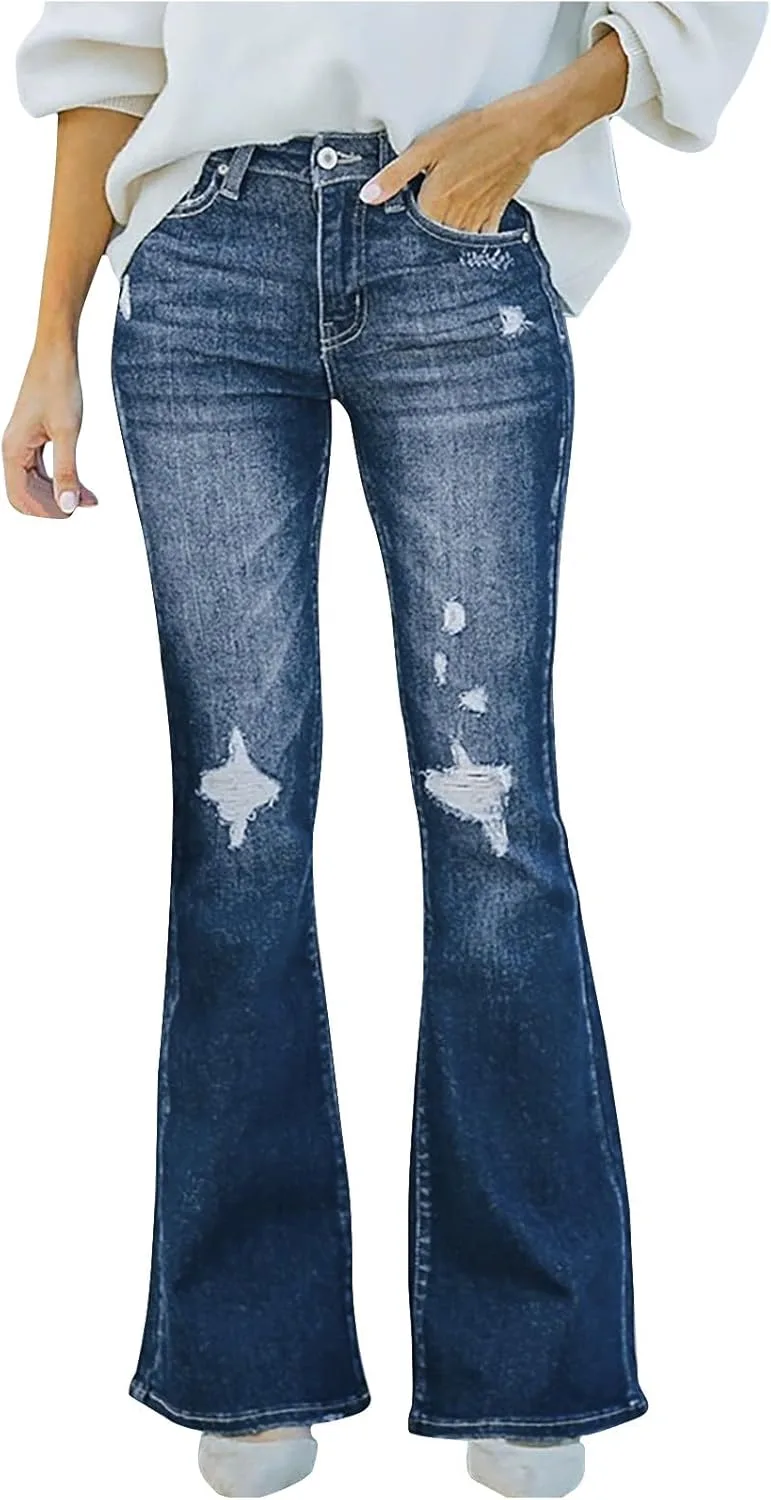 Stretchy джинсы для женщин High Waist с пуговицами Micro Flare