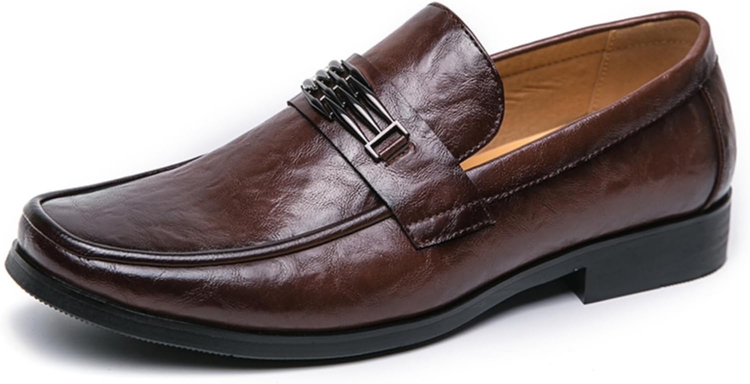 

Мужские лоферы Kpdwfms с запрессовкой, квадратный носок, деловые формальные кожаные туфли, подходят для бизнеса и официальных мероприятий, коричневый