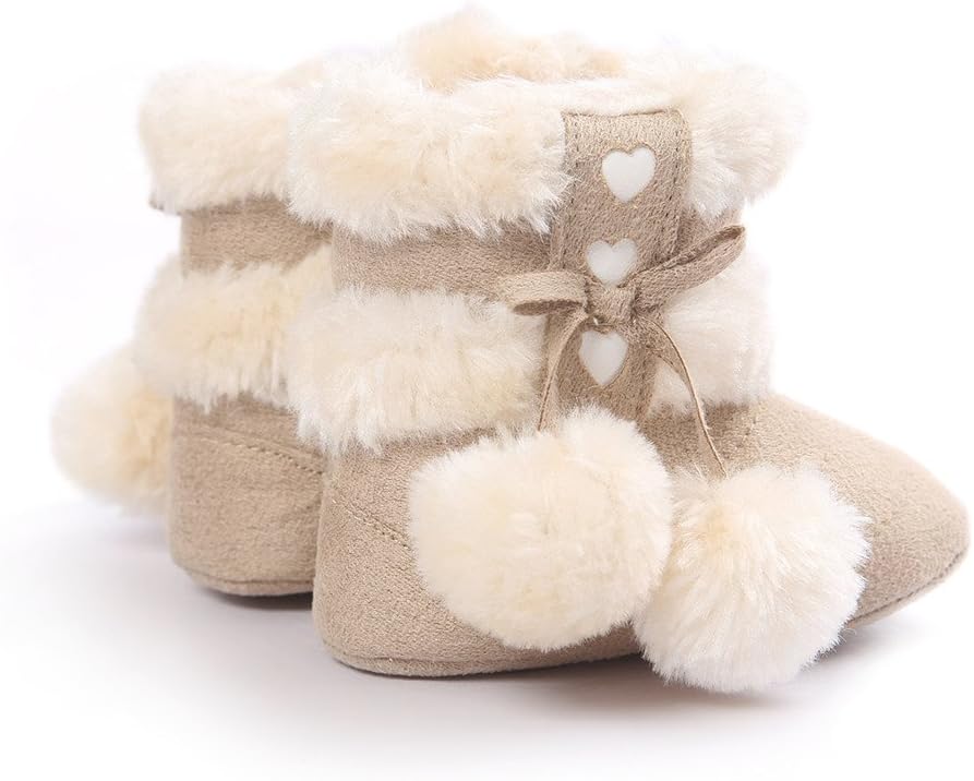 Детские плюшевые зимние сапожки ESTAMICO для девочек с бантиком, Light Khaki — фото 3