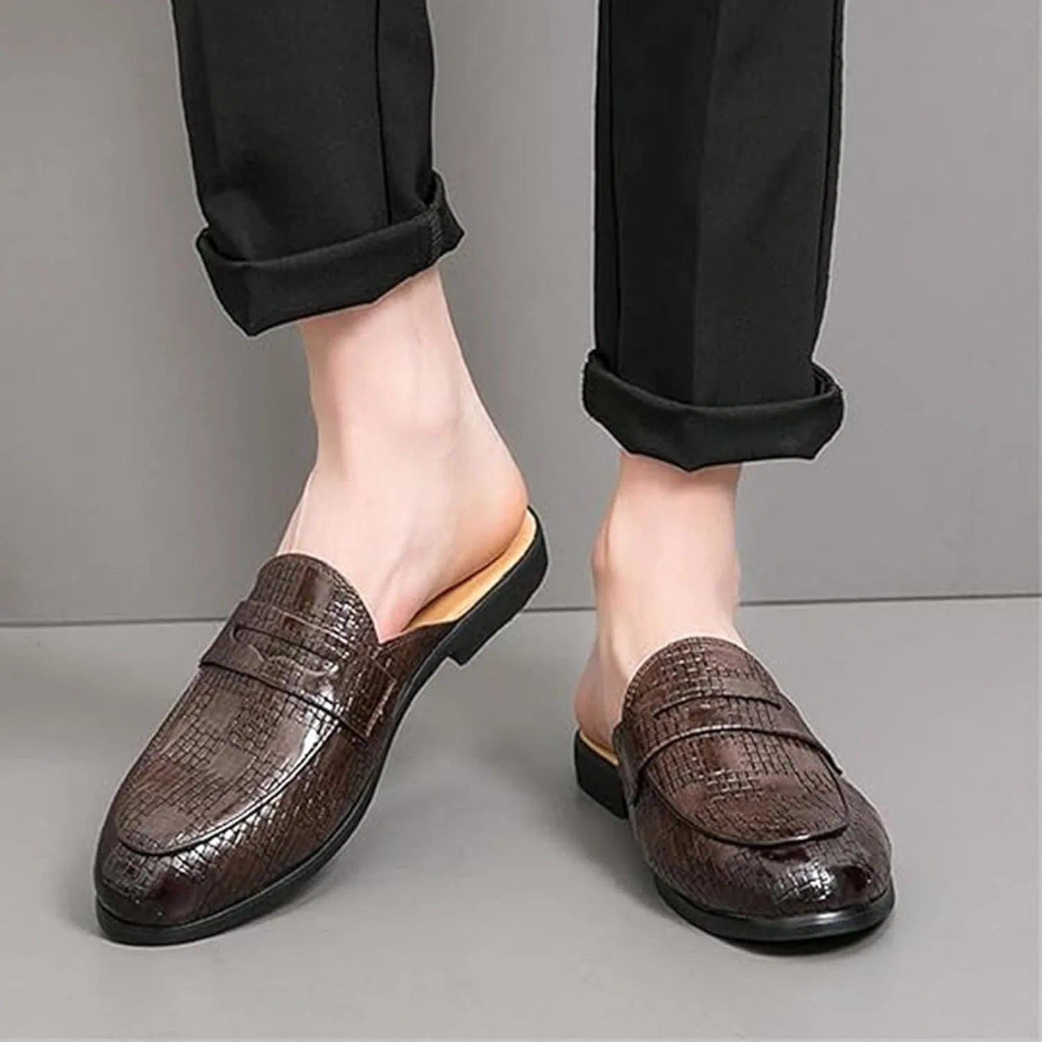 Мужские мюли из кожи, повседневные, Loafers & Slip-Ons, коричневый Xinduoyu — фото 2