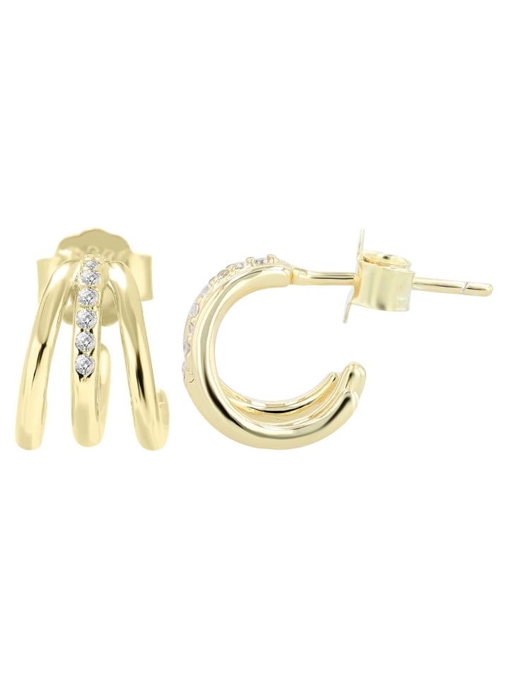 

Adeliás Женские серьги - серьги-кольца из серебра 925 пробы с фианитами в золотой оправе