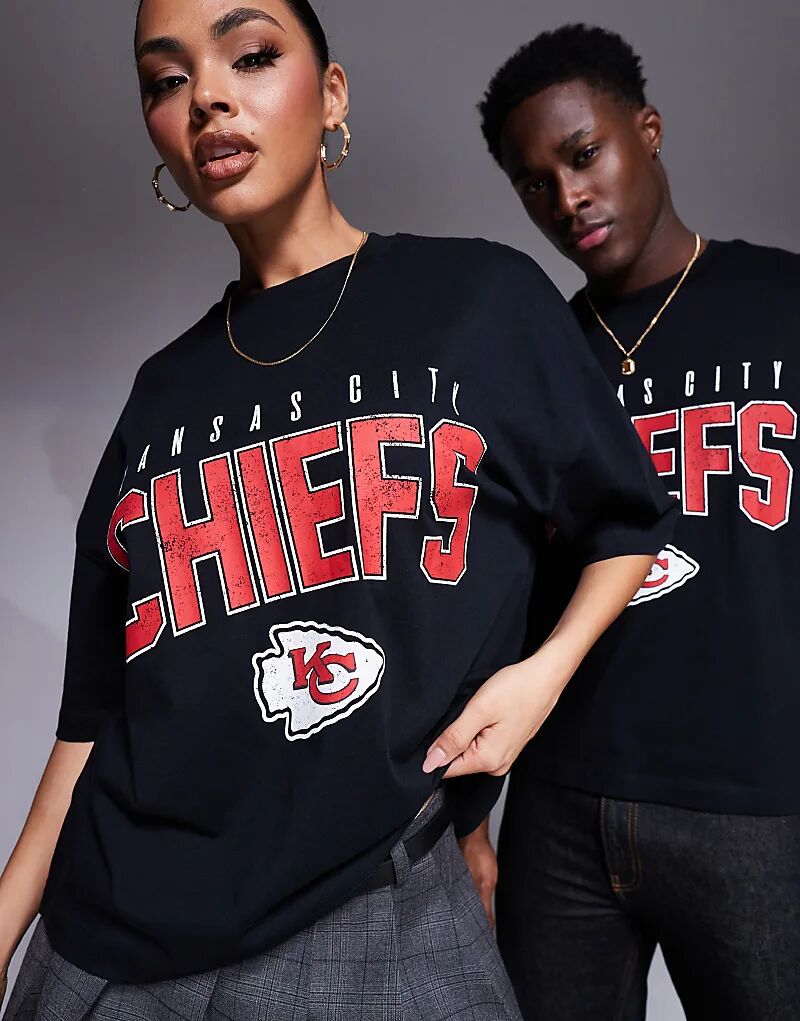

Футболка свободного кроя унисекс ASOS DESIGN NFL oversize с принтами Kansas City Chiefs черного цвета