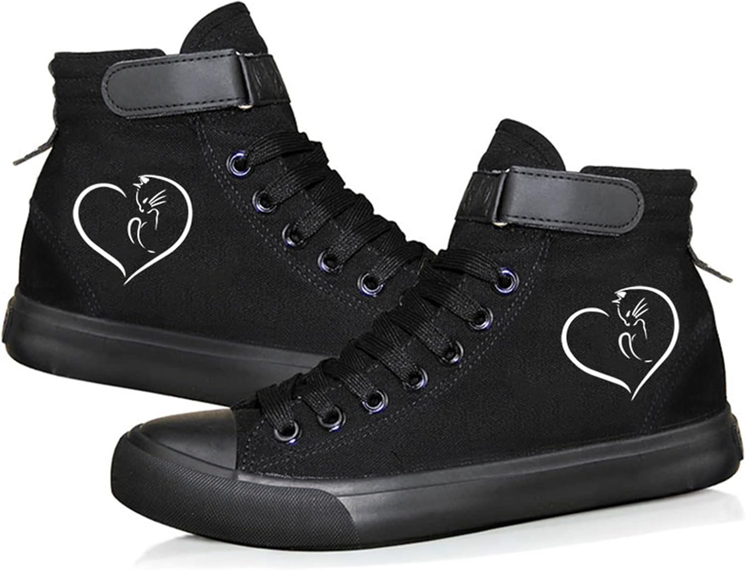 

Женские кроссовки KPOP с кошкой, подарки для подростков, кеды с принтом животного кошки, милый узор с кошкой, унисекс высокие кеды на шнуровке, черный