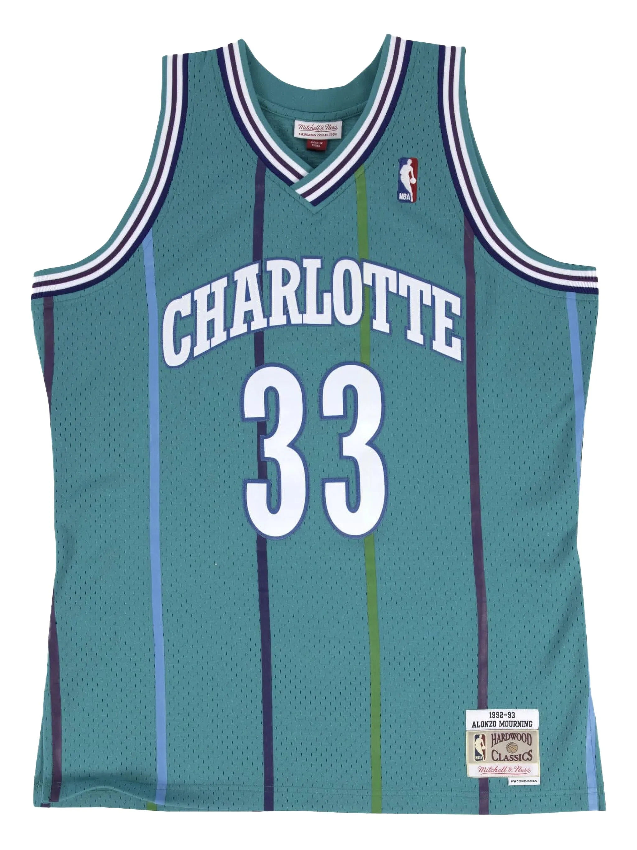 

Топ Hornets 92 Alonzo Mourning Swingman Road из коллаборации с NBA Mitchell & Ness, синий