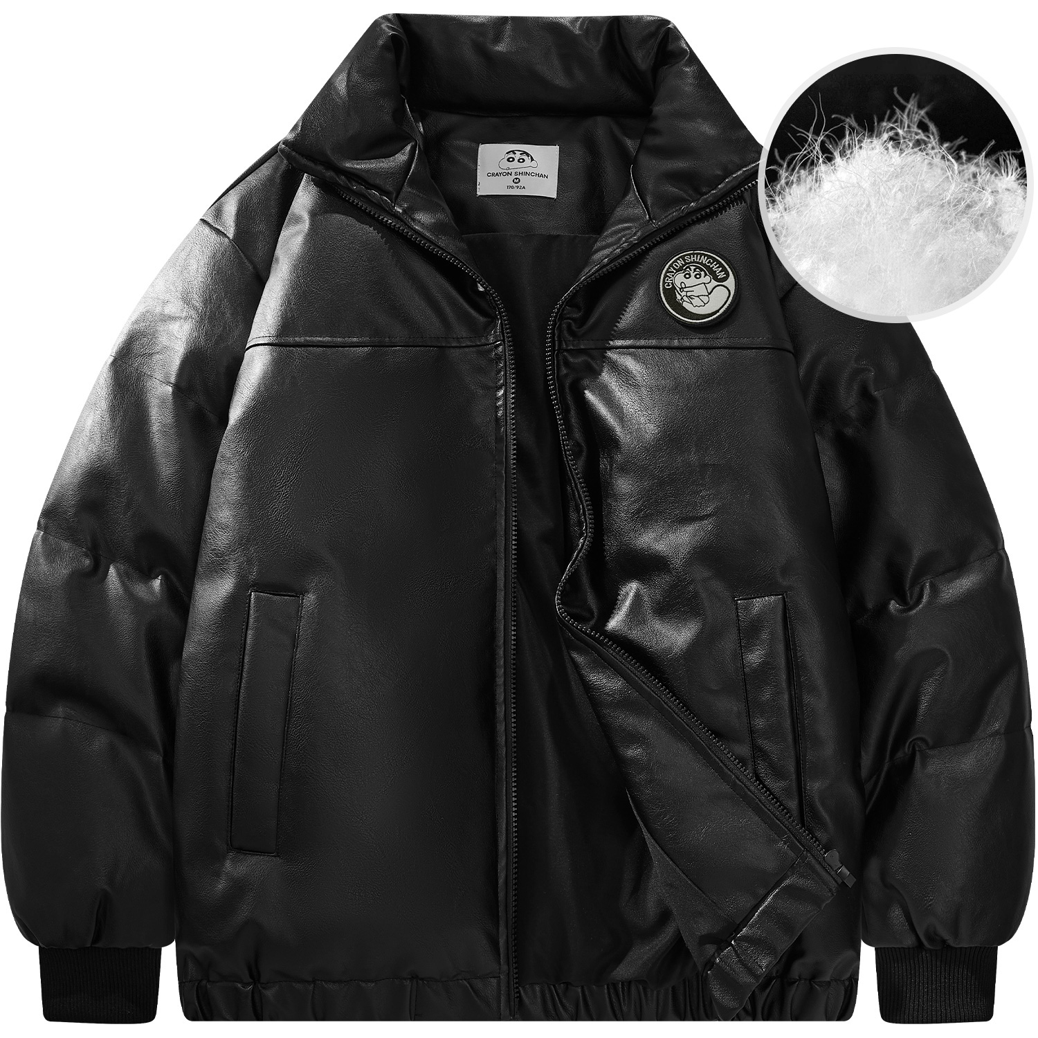 

Пуховик унисекс Crayon Shinchan, черный с маленьким логотипом на боку