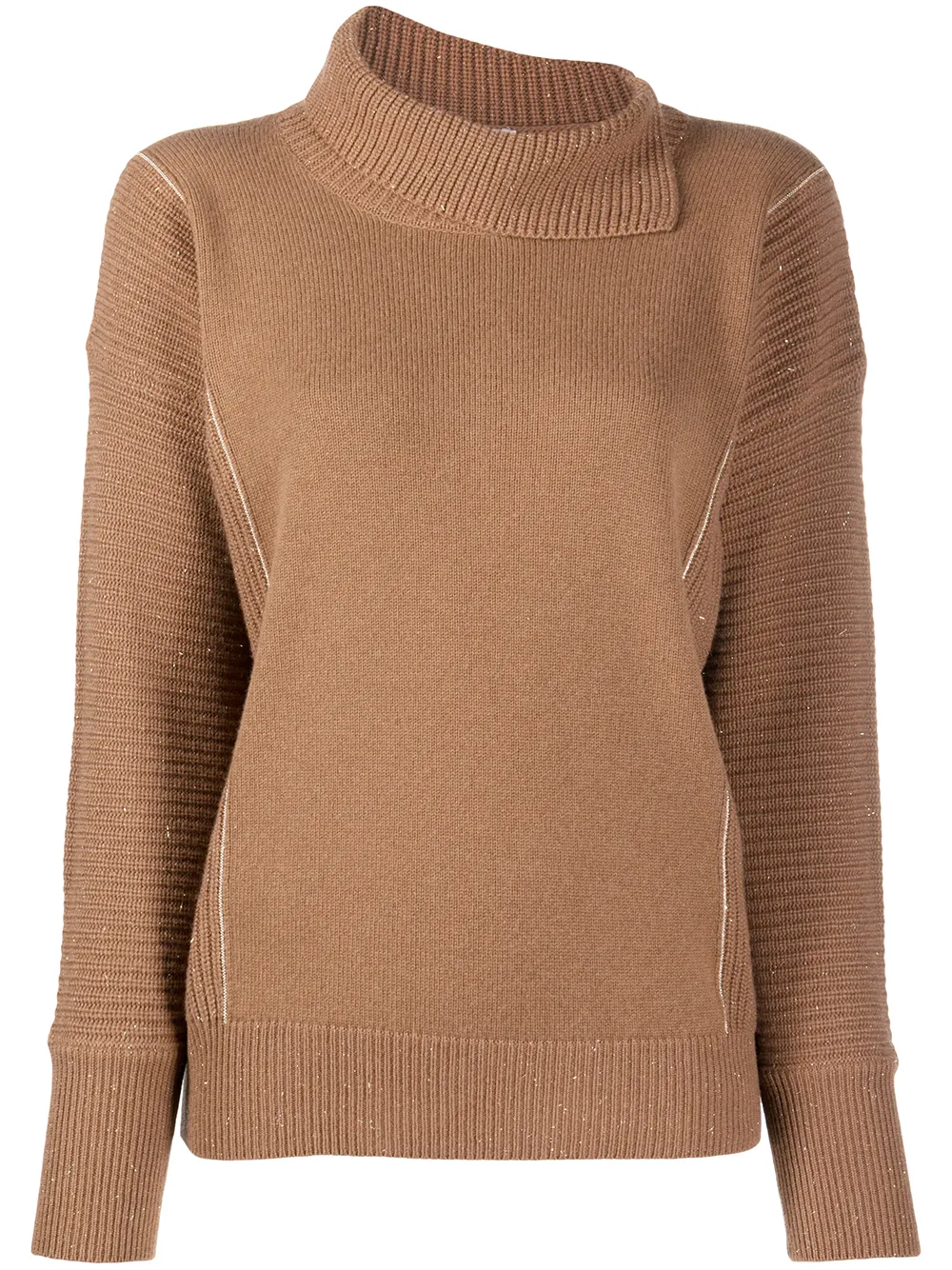 

Джемпер асимметричного кроя с высоким воротником Peserico, коричневый