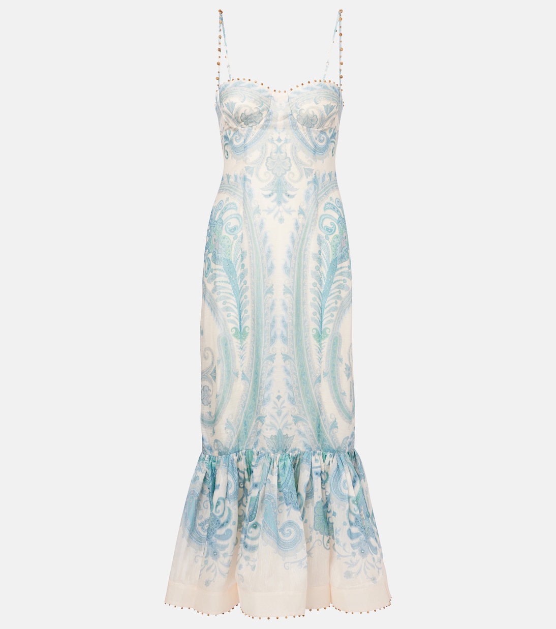 

Коктейльное платье из шелка и льна Illuminate Zimmermann, Turquoise Paisley