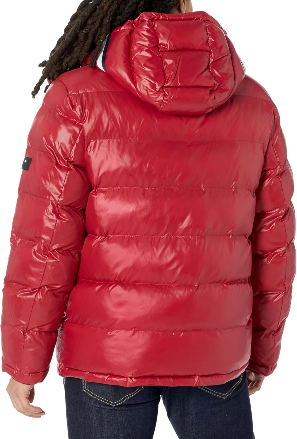 Мужская блестящая стеганая куртка Tommy Hilfiger Mens с логотипом средней толщины, Red — фото 2