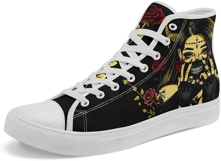 

Женские/мужские модные высокие кеды на шнуровке AWSOLE с черепом, черные текстильные кроссовки, нескользящие, удобные для повседневной носки и прогулок