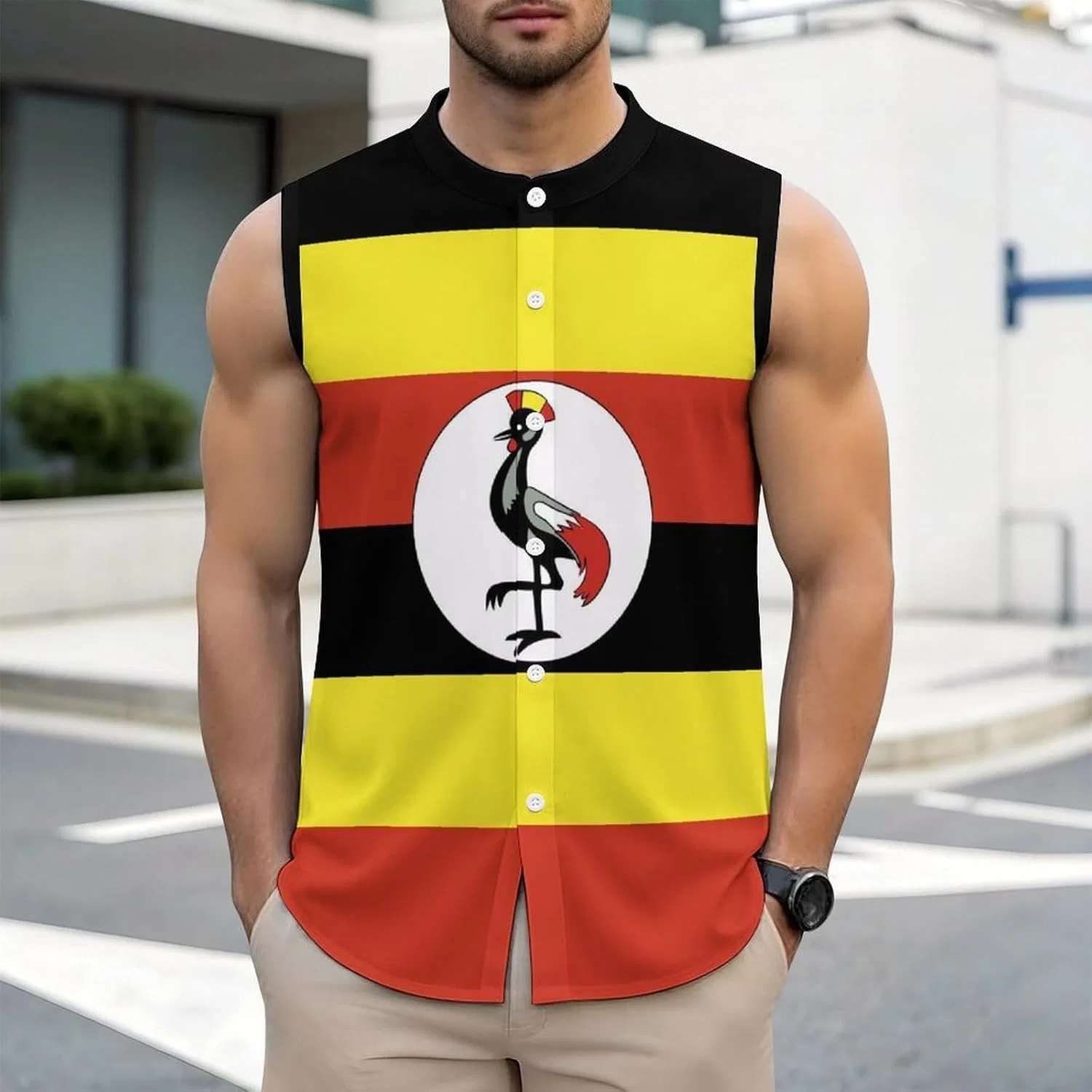 Майка-борцовка с принтом Hawaiian Summer, Uganda Flag, свободного кроя, белый 19 — фото 2